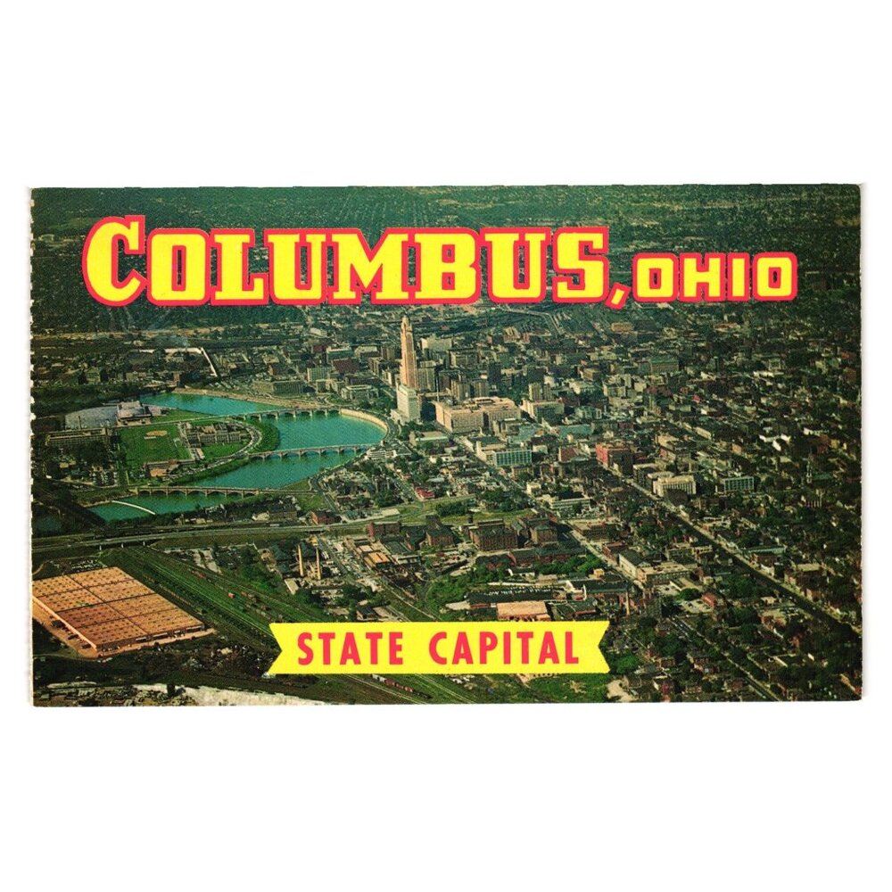 Columbus OH State Capital Vintage Postcard Aerial View Civic Center Scioto River